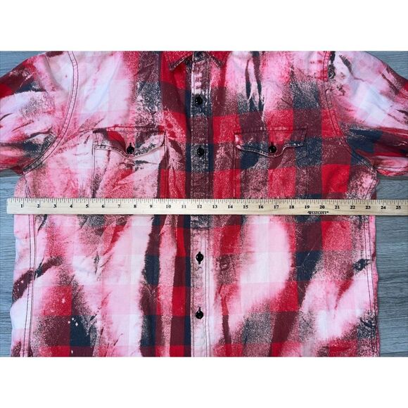 Franklin Flannels Shirts Size L Red Plaid Bleach Button Up Long Sleeve Upcycled - Picture 7 of 10